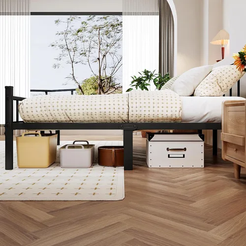 Miniatura 6 de zizin Estructura de cama de metal tamaño completo con cabecera y pie de cama, plataforma de metal de 14 pulgadas, base de colchón con listones