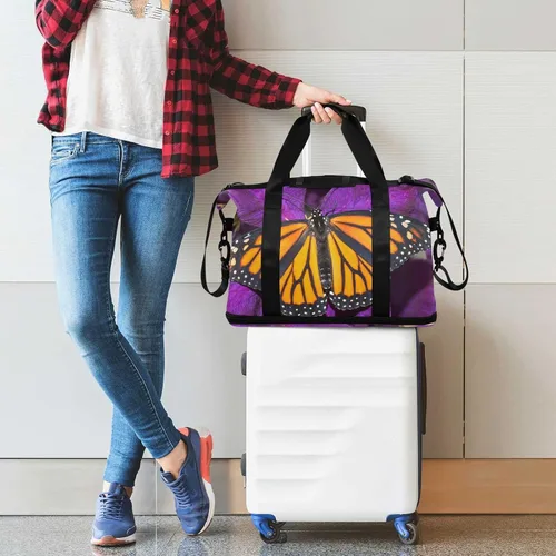 Miniatura 7 de Monarch Butterfly Flower Bolsa de viaje deportiva para hombres y mujeres, bolsa de gimnasio con compartimento para zapatos y correa para el hombro