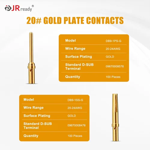 Miniatura 2 de JRready ST6580 100Pairs DB9 Terminales de crimpado chapados en oro 20-24AWG Contactos de crimpado torneados Macho Hembra Estándar 205089-1