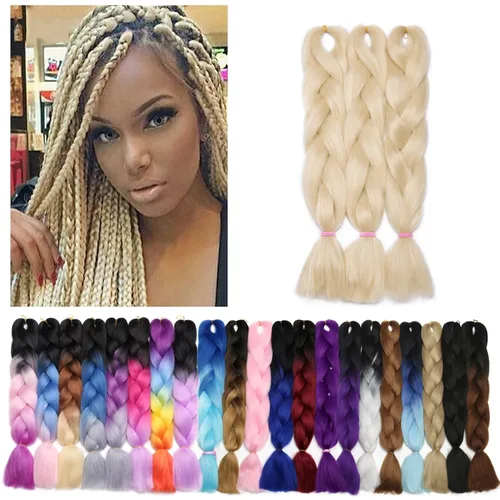 Miniatura 43 de Benehair Extensiones de cabello trenzado ombré de 24 pulgadas, 1 paquete de extensiones de cabello trenzado jumbo de alta temperatura, cabello