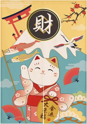 Miniatura 10 de Cortina japonesa Noren para puerta, tapiz Maneki Neko Lucky Cat para puerta, divisor de habitación, cocina, decoración del hogar, 29 x 35 pulgadas
