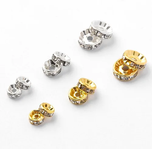 Miniatura 3 de 200 piezas de cuentas espaciadoras de 8 mm, bañadas en plata, con cristal de diamante de imitación, cuentas sueltas para collares, pulseras