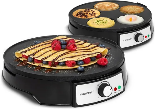 Miniatura 9 de NutriChef - Crepera eléctrica y plancha para parrilla de sobremesa - Placa caliente de aluminio antiadherente de 12 pulgadas con luces indicadoras