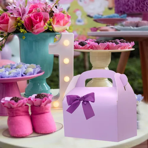 Miniatura 2 de Paquete de 30 cajas de regalo de fiesta moradas, cajas de golosinas, cajas de regalo de papel con asas. Perfecto para suministros de decoración