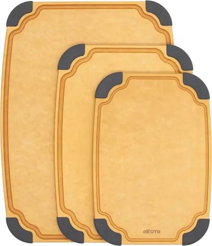 Miniatura 15 de Elihome Essential Series - Juego de tablas de cortar de madera 2 en 1 para cocina, tabla de madera para cortar verduras, pan, queso, carne