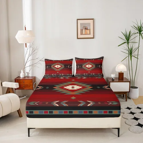 Miniatura 2 de Juego de sábanas bajeras de diseño nativo americano del suroeste para niños, niñas y adolescentes, juego de ropa de cama tribal para niños, niñas