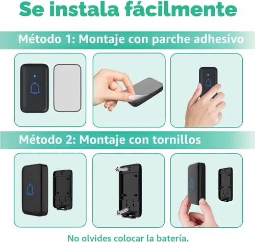 Miniatura 6 de Timbre de puerta inalámbrico IP66 para el aula, impermeable y resistente al polvo, con 66 timbres ruidosos de 115 dB, timbre de puerta de 1000 pies