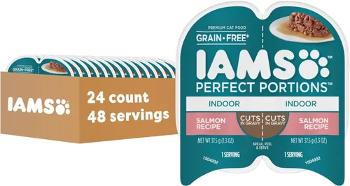 Miniatura 15 de IAMS Perfect Portions - Paquete variado de alimento húmedo para gatos adultos de interior, cortes en salsa, recetas de salmón y atún, 2.6 oz.