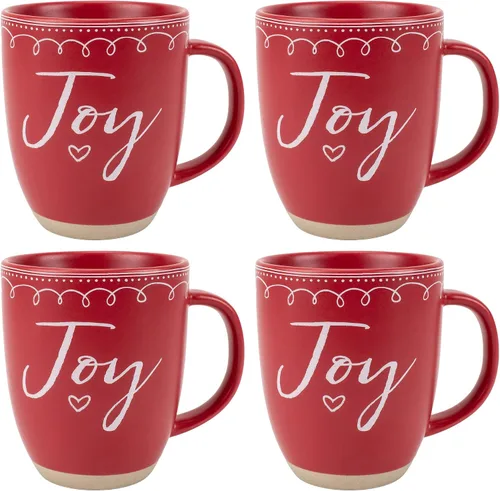 Miniatura 7 de Elanze Designs Joy Raw Clay Bottom Roja Taza de Café de Cerámica Navideña de 16 Onzas