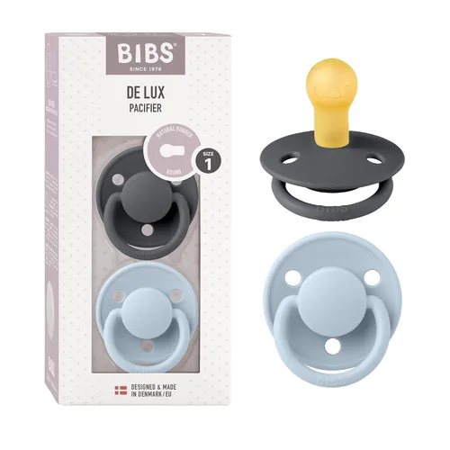 Miniatura 15 de BIBS De Lux - Paquete de 2 chupetes para bebé, fabricados en Dinamarca, chupete simulado sin BPA, pezón redondo. látex de goma natural, talla 1