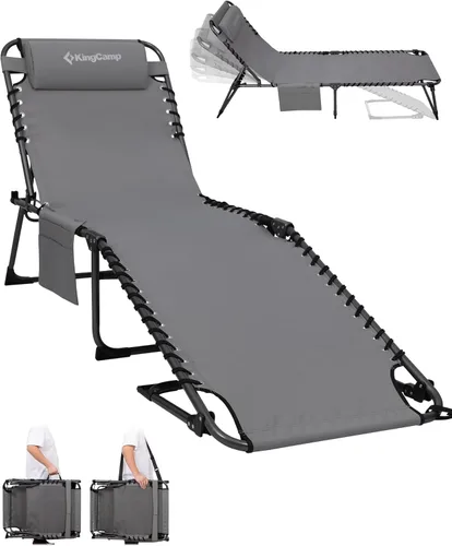 Miniatura 16 de KingCamp Silla de bronceado con agujero facial, sillas de descanso plegables para exteriores, cómodas, ajustables, de 5 posiciones, tumbona plegable