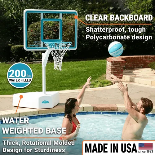 Miniatura 2 de Dunn-Rite Splash & Shoot, aro de baloncesto ajustable para piscina al aire libre con altura variable, pelota, base y borde de acero inoxidable de 18
