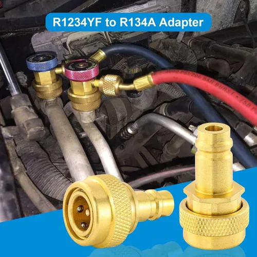 Miniatura 4 de Adaptador R1234YF a R134A, kit de adaptador de conversión A/C R134a a R1234yf, kit de acopladores rápidos R1234yf Acoplador rápido de lado alto/bajo