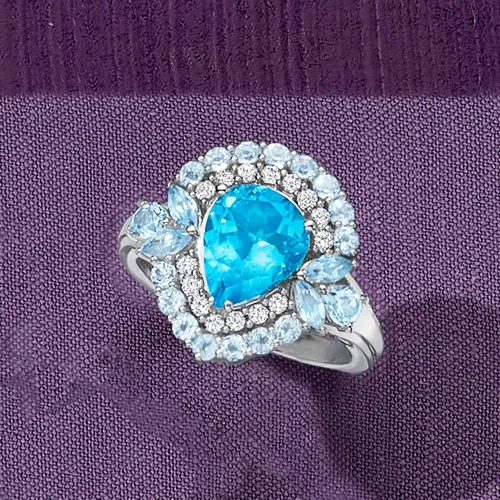 Miniatura 4 de Ross-Simons Anillo de topacio azul suizo y celeste de 4,30 quilates con circonita blanca de 0,30 quilates en plata de ley, Gema, Topacio