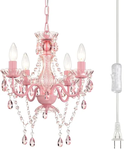 Miniatura 8 de Alighting Candelabros enchufables, lámpara de techo colgante de cristal acrílico pequeño colorido de 4 luces con cable de 20 pies, sin cableado