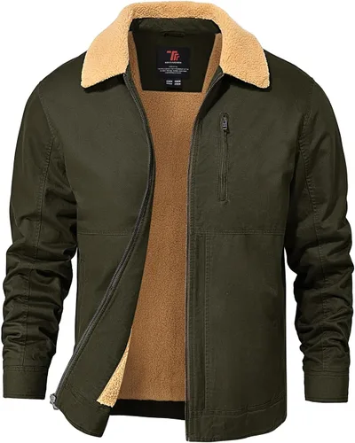 TBMPOY Chaqueta de invierno para hombre, forro polar de sherpa grueso, de algodón, con cremallera completa, bolsillos con cremallera, para