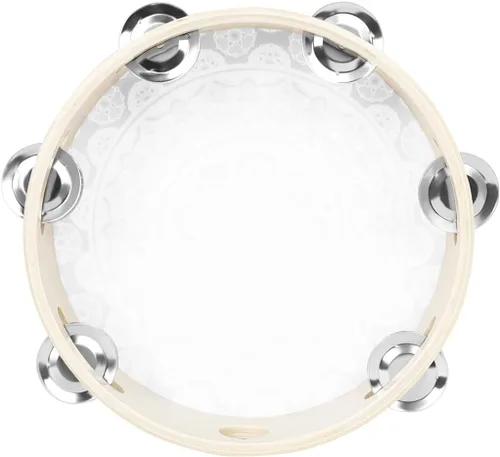 Miniatura 6 de Pandereta de 8 pulgadas de madera, campana de mano, tambor de música, pandereta de mano con cascabeles de metal, instrumento de percusión