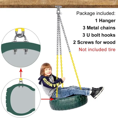 Miniatura 5 de BeneLabel Kit de cadenas oscilantes para neumáticos, rotación de 360°, colgador de columpio resistente con cadenas y ganchos recubiertos