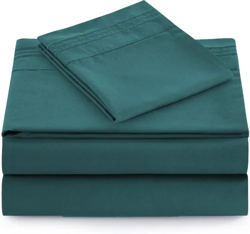 Miniatura 2 de Marina Decoration Juego de sábanas de 4 piezas con 2 fundas de almohada bordadas, de rayón sólido de bambú para todas las estaciones, con 2 fundas