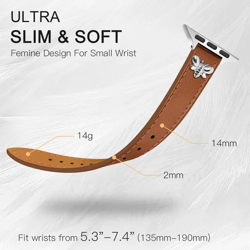 Miniatura 4 de JR.DM Correas de cuero delgadas compatibles con Apple Watch Band 1.496 in 1.575 in 1.614 in 1.654 in 1.732 in 1.772 in 1.811 in 1.929 in, correa