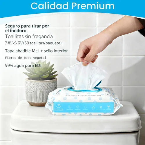 Miniatura 2 de WONDERFUL Toallitas desechables, sin perfume, 100% a base de plantas, toallitas húmedas para trasero para adultos y niños, seguras