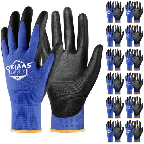 Miniatura 24 de OKIAAS Guantes de trabajo para hombre, guantes ultra delgados y ligeros con agarre, juego de 12 pares de guantes de construcción con revestimiento