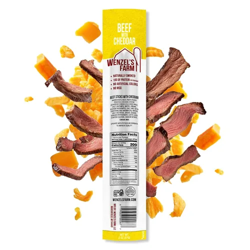 Miniatura 6 de Wenzel's Farm Carne de res con palitos de queso cheddar │ Apoya estilos de vida activos │ Ahumado natural y sabroso │ Alto en proteínas, bajo