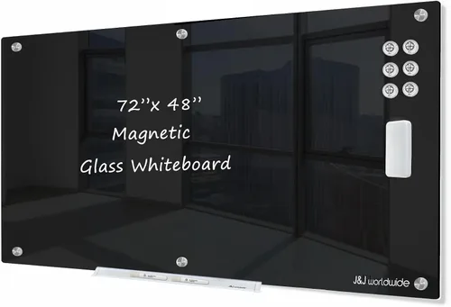 Miniatura 14 de J&J worldwide Pizarra blanca de vidrio magnético negro de 35 x 23 pulgadas, sin marco, de vidrio templado, borrado en seco, para montaje en pared