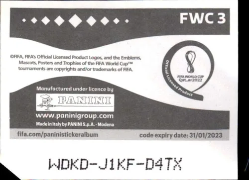 Miniatura 2 de Pegatinas de Panini 2022: Road to FIFA World Cup Qatar 2022 #FWC3 - Adhesivo oficial de fútbol FOIL Trofeo
