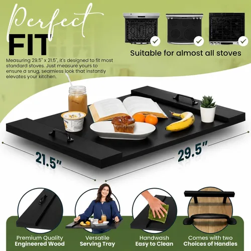 Miniatura 2 de Cubierta para estufa de tabla de fideos con asas, cubierta superior de estufa eléctrica y de gas de madera rústica, decoración de cocina de granja