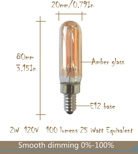 Miniatura 2 de Bombillas LED T6 regulables de 2 W, base E12, luz blanca cálida de 2200 K, vidrio ámbar, 120 lúmenes, 120 V, regulable, T20, protección ocular