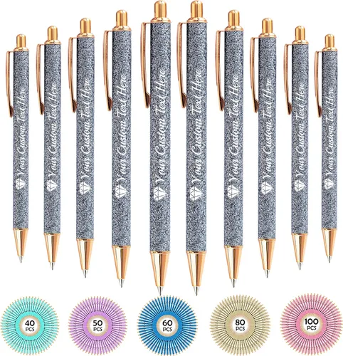 Miniatura 45 de Hasta 100 bolígrafos personalizados con nombre a granel, bolígrafo con purpurina de impresión personalizada, grabado gratis, texto con logotipo
