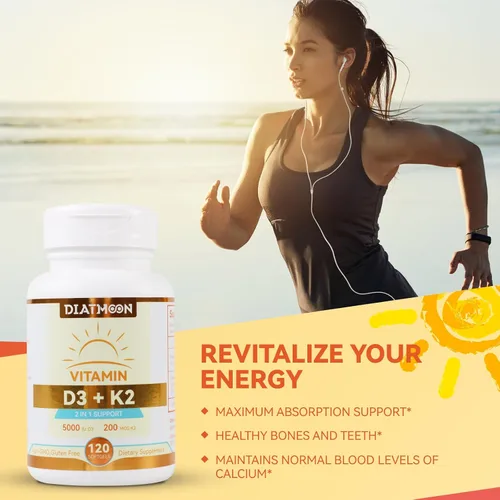 Miniatura 4 de Cápsulas blandas de suplemento de vitamina D3 K2, vitamina D3 5000 UI y vitamina K2 MK7 200 mcg, soporte para huesos y dientes, fácil de tragar, 120