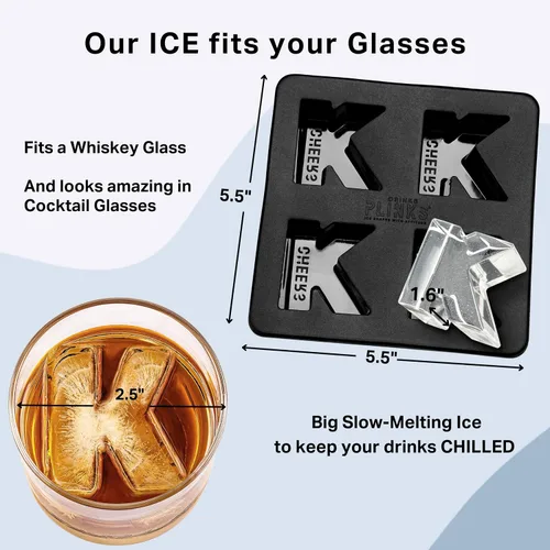 Miniatura 4 de DrinksPlinks Molde de Cubitos de Hielo con la Letra K - Molde de Cubitos de Hielo de Silicona Personalizado para Whisky – Bandeja Grande