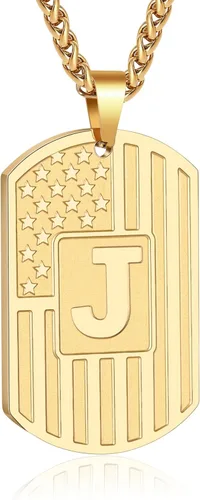 Miniatura 81 de Bellino Regalos de graduación – Collar con letra inicial de la A a la Z para hombres, niños, adolescentes, acero inoxidable, bandera estadounidense