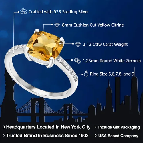 Miniatura 90 de Gem Stone King Anillo de compromiso de plata de ley 925 con piedra preciosa de corte cojín de 0.315 in Anillo de compromiso de aniversario de boda