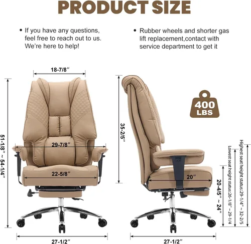 Miniatura 2 de EXCEBET Silla de Oficina Grande y Alta con Asiento Ancho de 400 libras, Silla de Oficina Ejecutiva de Cuero con Respaldo Alto con Reposapiés, Sillas