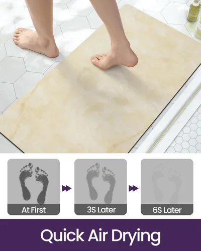 Miniatura 5 de DEXI Alfombra de baño ultra fina, de 16 x 24 pulgadas, antideslizante, para suelo de ducha, absorbente, de secado rápido, de mármol, perfil bajo