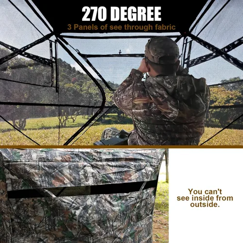 Miniatura 2 de Hunting Blind for 2-3 Person, See-Through Ground Blind with Silent Zipper and Orange Top, Portable Pop-Up Tent for Deer and Turkey Hunting with