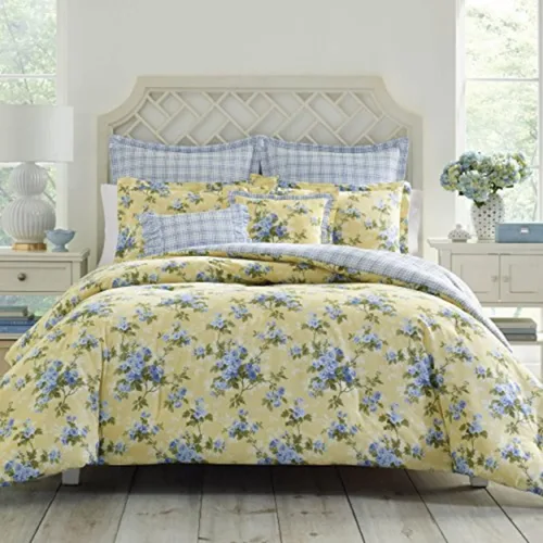 Miniatura 24 de Laura Ashley - Juego de edredón tamaño King, juego de ropa de cama reversible de algodón, incluye fundas a juego con fundas europeas y fundas