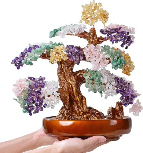 KALIFANO Piedras preciosas naturales del árbol de la vida (1,251 unidades) – Árbol de dinero de cristal de chakra de bonsái Feng Shui para curación