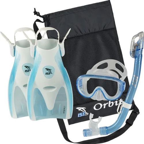 Miniatura 10 de IST Orbit Snorkeling Gear Set: máscara de vidrio templado, esnórquel seco y aletas de trek para viajes compactos Negro