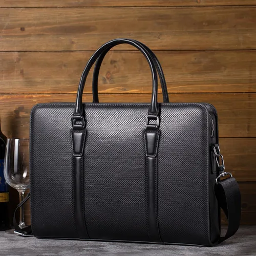 Miniatura 6 de Maletines de cuero genuino de 14 pulgadas para hombres bolsa de ordenador portátil con cerradura bolsa de mensajero de negocios