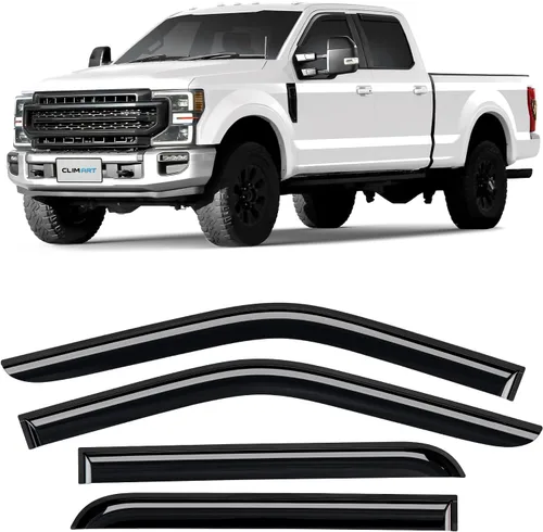 CLIM ART Protectores de lluvia increíblemente duraderos para Ford F260 a F550 Super Duty 2017-2026 Crew Cab, deflectores de ventana originales con