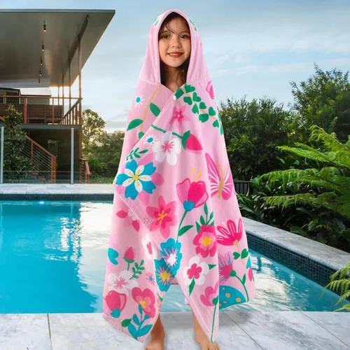 Miniatura 6 de VOOVA & MOVAS Toalla de playa con capucha para niños pequeños, (3-8 años, 30''X50''), toalla envolvente absorbente 100% algodón para niños, perfecta