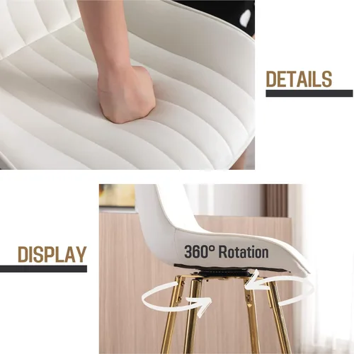 Miniatura 4 de CIMOO Juego de 2 taburetes giratorios de bar de terciopelo con patas doradas, sillas de bar de 30 pulgadas con respaldo, taburetes de bar beige