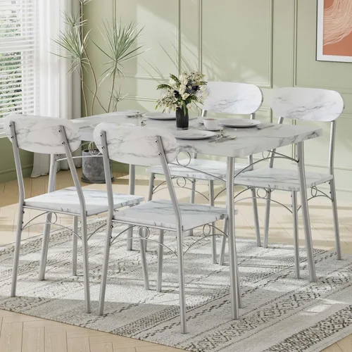 Miniatura 9 de VECELO Juego de mesa y sillas de comedor de 3 piezas para 2, juego de comedor cuadrado de metal y madera para espacios pequeños, rincón de desayuno
