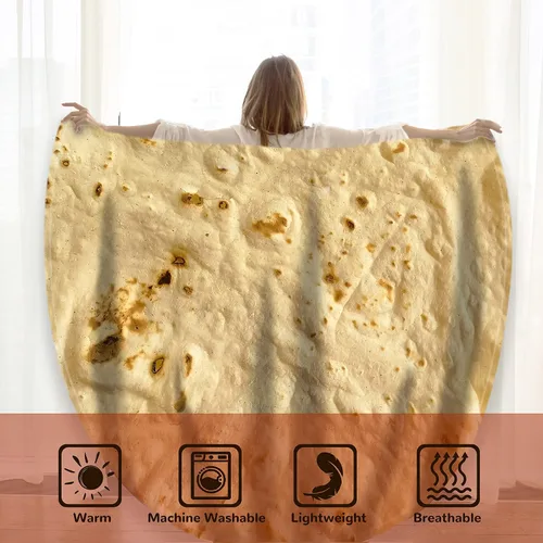 Miniatura 7 de Moonysweet Manta de tortilla de doble cara para adultos y niños, manta de comida novedosa, franela de vellón mullido, diseño realista