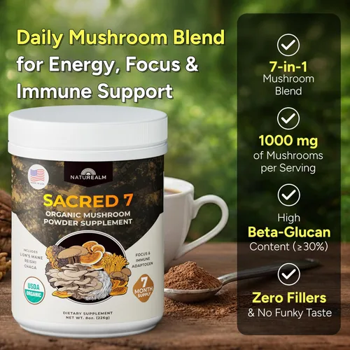 Miniatura 2 de Extracto de 7 Champiñones Sagrados Orgánicos en Polvo fabricado con Champiñones Whole, Reishi, Maitake, Cordyceps, Shiitake hongos, Lion Mane