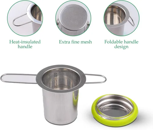 Miniatura 3 de Infusor de Té de Acero Inoxidable Colador de Té Mango Plegable Filtro de Té Colador de Malla Extra Fina Cesta de Preparación con Tapa para Té